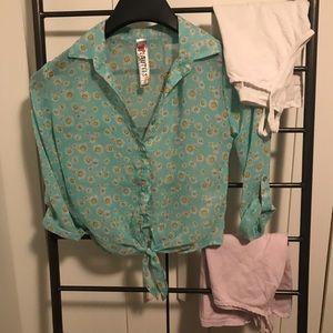 Sheer girls flower blouse with 1 tank